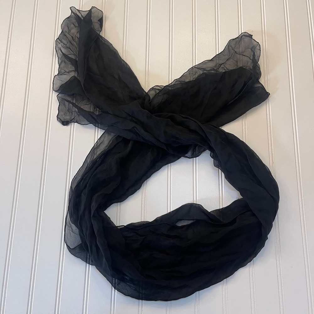 Saks Fifth Avenue Silk Black Sheer Scarf Lightweight Wrap Accessory